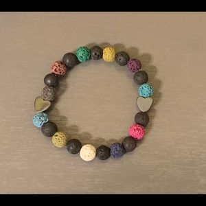 Lava Stone, Hematite Heart Bracelet